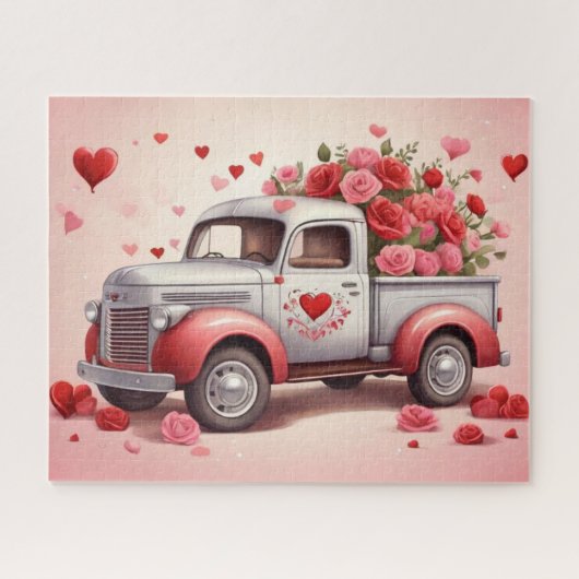 Waterverf Valentijnsdag Hart Truck Legpuzzel (Horizontaal)