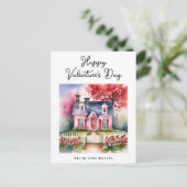 Waterverf Valentijnsdag Huis Onroerend goed Feestdagenkaart (Staand voorkant)