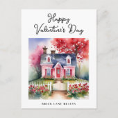 Waterverf Valentijnsdag Huis Onroerend goed Feestdagenkaart (Voorkant)