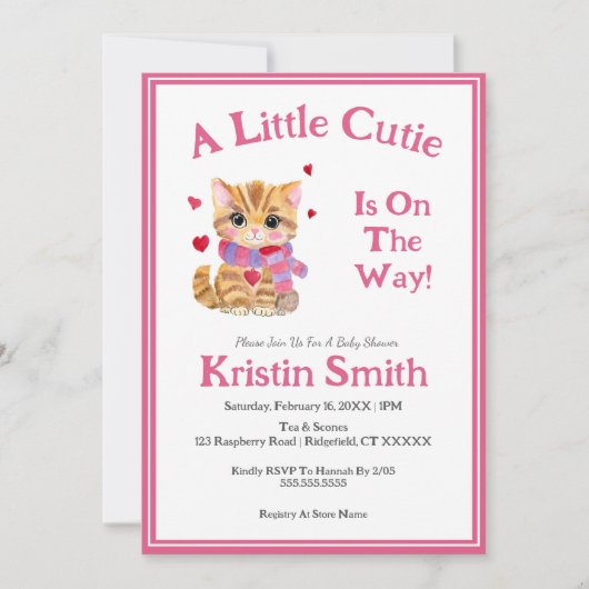 Waterverf Valentijnsdag Kat Baby shower Kaart (Voorkant)