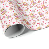 Waterverf Valentijnsdag Kat XOXO Pattern Cadeaupapier (Rol Hoek)