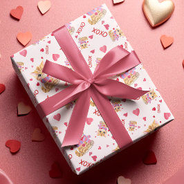 Waterverf Valentijnsdag Kat XOXO Pattern Cadeaupapier