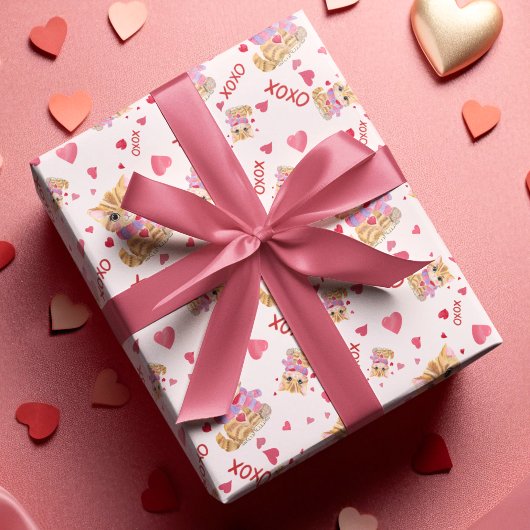 Waterverf Valentijnsdag Kat XOXO Pattern Cadeaupapier