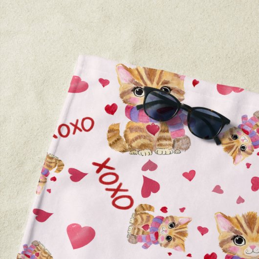 Waterverf Valentijnsdag Kat XOXO Pattern Strandlaken (In situ)