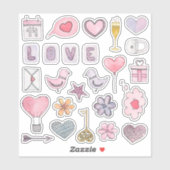 Waterverf Valentijnsdag. Liefs, roze harten Sticker (Vel)