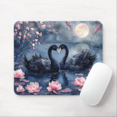 Waterverf Valentijnsdag Moon Swan Paar Floral Muismat (Met muis)