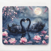 Waterverf Valentijnsdag Moon Swan Paar Floral Muismat (Voorkant)