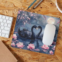 Waterverf Valentijnsdag Moon Swan Paar Floral