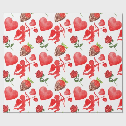 Waterverf Valentijnsdag Patroon Cadeaupapier (Vlak)