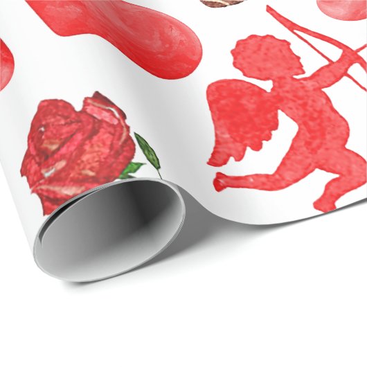 Waterverf Valentijnsdag Patroon Cadeaupapier (Rol Hoek)