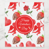 Waterverf Valentijnsdag Patroon Wijn Etiket (Enkel label)