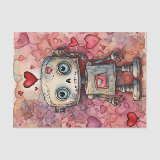 Waterverf Valentijnsdag Robot Decoupage Papier (Voorkant)