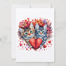 Waterverf Valentijnse katten met hartsuikerkoekje Feestdagenkaart
