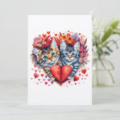 Waterverf Valentijnse katten met hartsuikerkoekje Feestdagenkaart (Staand voorkant)
