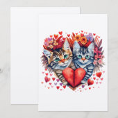 Waterverf Valentijnse katten met hartsuikerkoekje Feestdagenkaart (Voorkant / Achterkant)