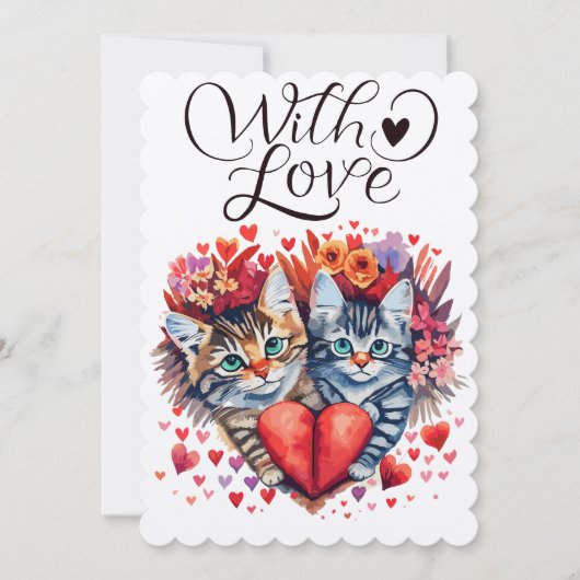 Waterverf Valentijnse katten met liefde Feestdagenkaart (Voorkant)