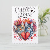 Waterverf Valentijnse katten met liefde Feestdagenkaart (Staand voorkant)