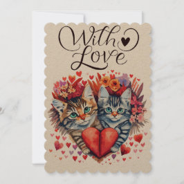 Waterverf Valentijnse katten met liefde Feestdagenkaart
