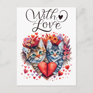 Waterverf Valentijnse katten met liefde Feestdagenkaart