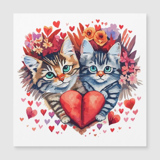Waterverf Valentijnse katten met liefde Magnetisch (Voorkant)