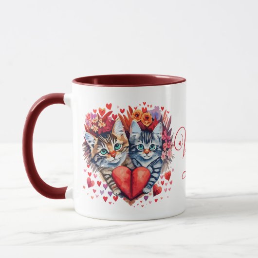 Waterverf Valentijnse katten met liefde Mok (Links)