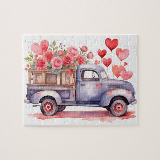 Waterverf Valentijnse  pick-up truck puzzel Legpuzzel (Horizontaal)