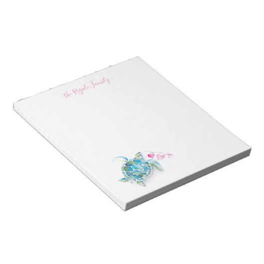 Waterverf Valentijnse Zee Schildpad op maat Notitieblok (Schuin)