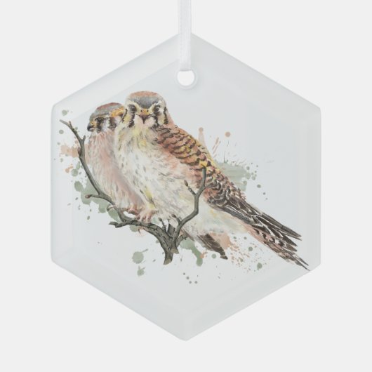 Waterverf valk valk-vrienden paardenvogels glas ornament (Voorkant)