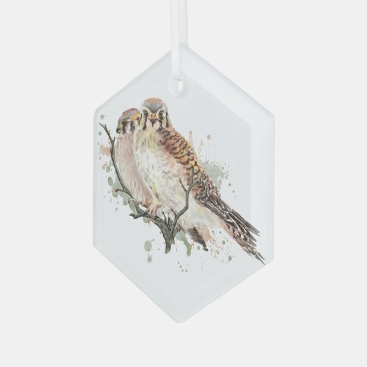 Waterverf valk valk-vrienden paardenvogels glas ornament (Voorkant links)