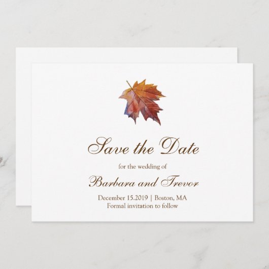 Waterverf Vallende Blad Elegante Herfst Bruiloft Save The Date (Voorkant / Achterkant)