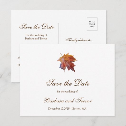 Waterverf Vallende Blad Herfst Bruiloft Bewaar de  Aankondigingskaart (Voorkant / Achterkant)