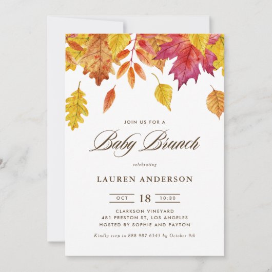 Waterverf vallende bladeren herfst baby brunch kaart (Voorkant)