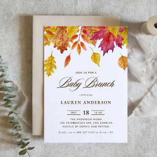 Waterverf vallende bladeren herfst baby brunch kaart