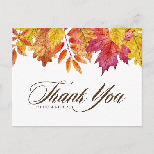 Waterverf vallende bladeren herfst bruiloft dank u briefkaart (Voorkant)