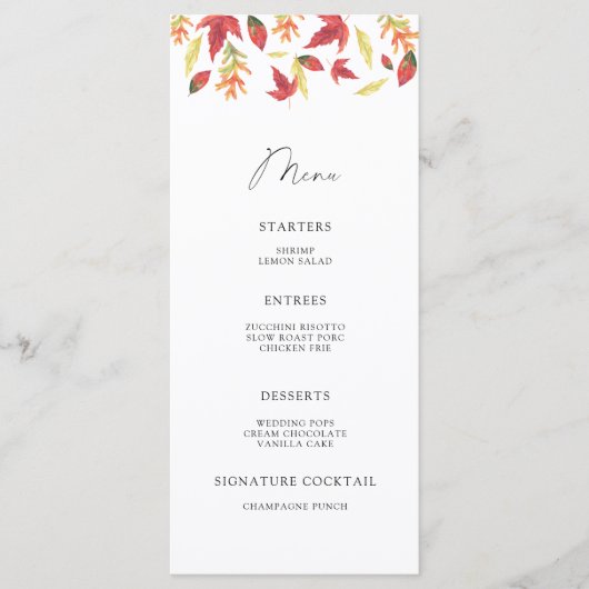 Waterverf vallende bladeren minimalistisch menu (Voorkant)