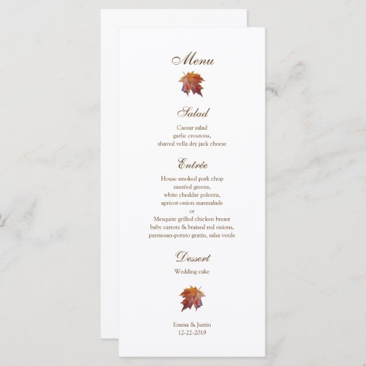 Waterverf Vallende Bladval Bruiloft Rackcard Menu (Voorkant / Achterkant)