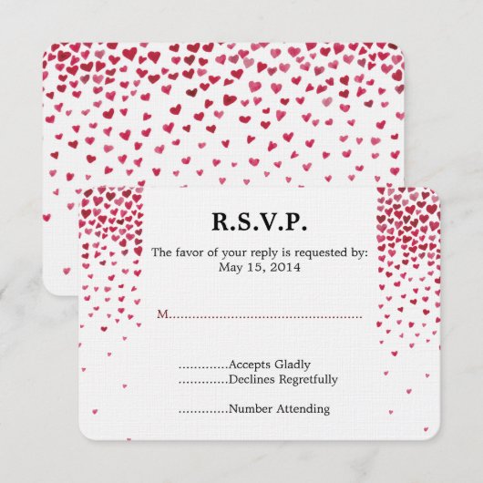 Waterverf Vallende Harten Bruiloft RSVP (Voorkant / Achterkant)