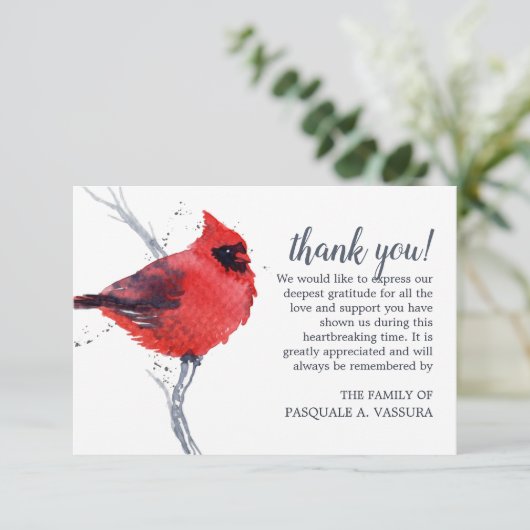 waterverf van 3,5 x 5 inch Kardinaal vogelschuur Bedankkaart (Staand voorkant)
