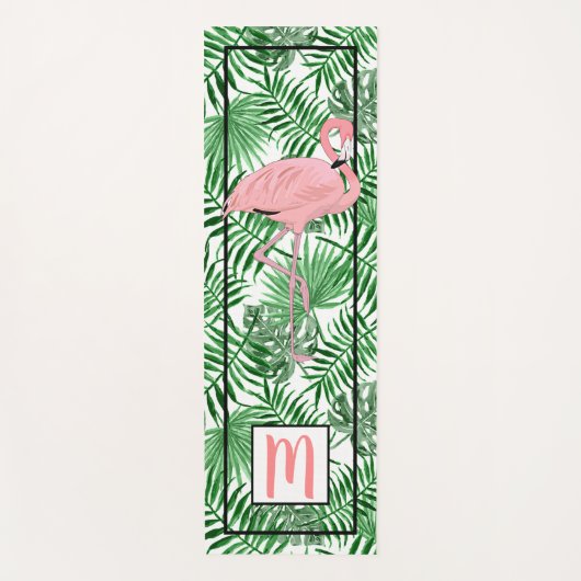 Waterverf van aangepaste monogram Cute Pink Flamin Yogamat (Voorkant)