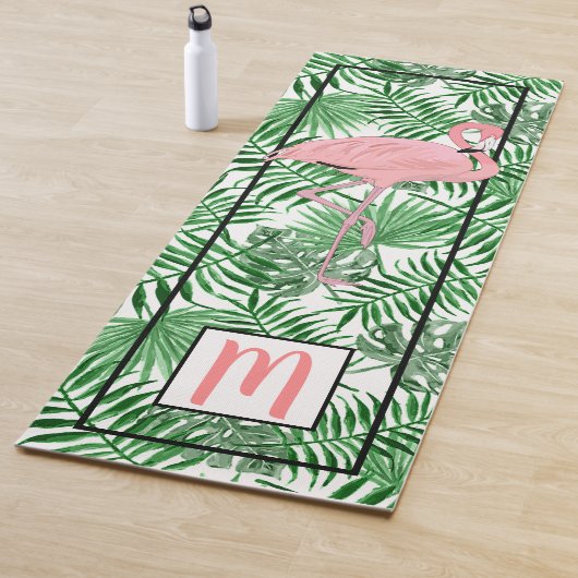 Waterverf van aangepaste monogram Cute Pink Flamin Yogamat (In situ)