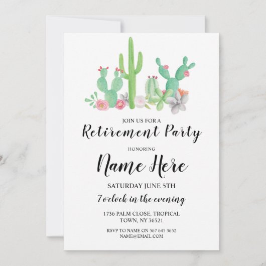 Waterverf van afkooppartij Cactus Afdrukken Uitnod Kaart (Voorkant)