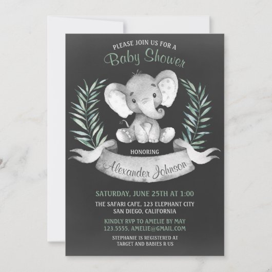 Waterverf van alkboard Elephant Baby shower Kaart (Voorkant)