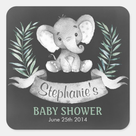 Waterverf van alkboard Elephant Baby shower Vierkante Sticker (Voorkant)