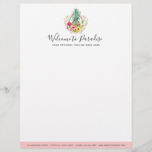 Waterverf van ananas en Hibiscus Flowers Tropisch Briefhoofd (Voorkant)