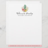 Waterverf van ananas en Hibiscus Flowers Tropisch Briefhoofd (Voorkant / Achterkant)