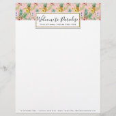 Waterverf van ananas en Hibiscus Flowers Tropisch Briefhoofd (Voorkant)