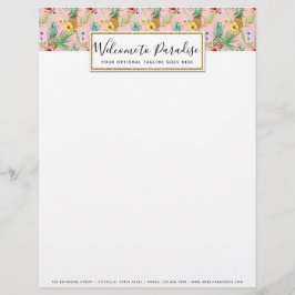 Waterverf van ananas en Hibiscus Flowers Tropisch Briefhoofd