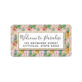 Waterverf van ananas en Hibiscus Flowers Tropisch Etiket (Voorkant)