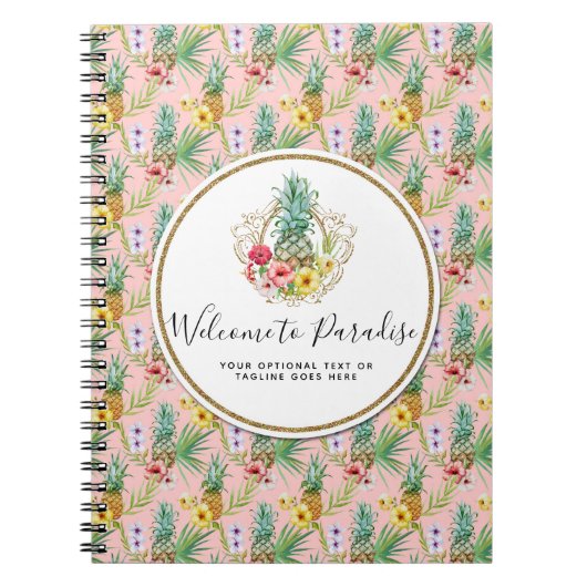 Waterverf van ananas en Hibiscus Flowers Tropisch Notitieboek (Voorkant)