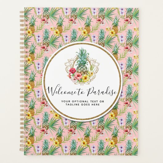 Waterverf van ananas en Hibiscus Flowers Tropisch Planner (Voorkant)